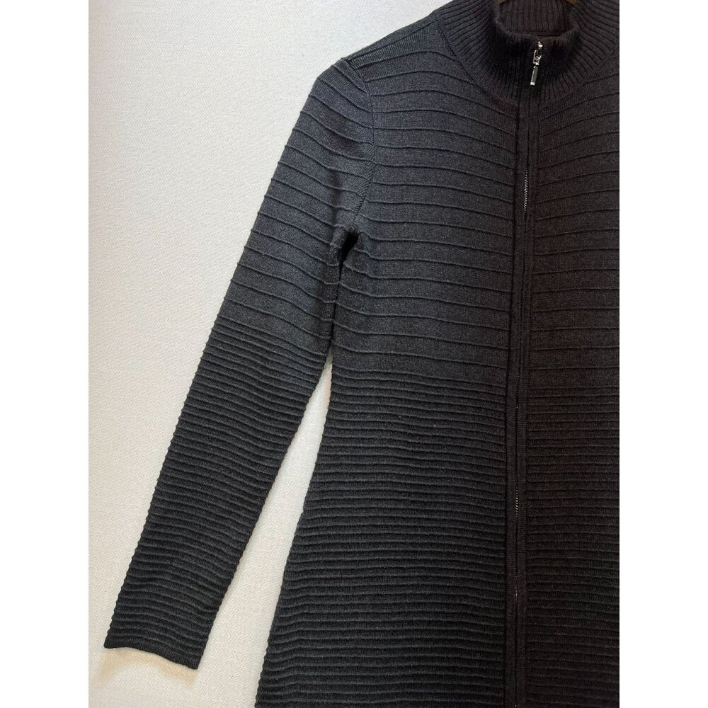 Calvin Klein Womens Ribbed Knit Double Zip Sweater Dress Long Sleeve Size M Gray - Picture 6 of 11